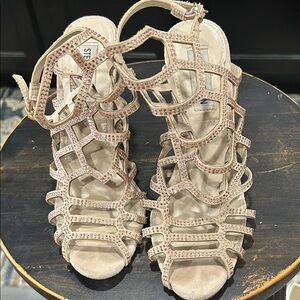Steve MaddenStrappy Beige Heels with Rhinestones
